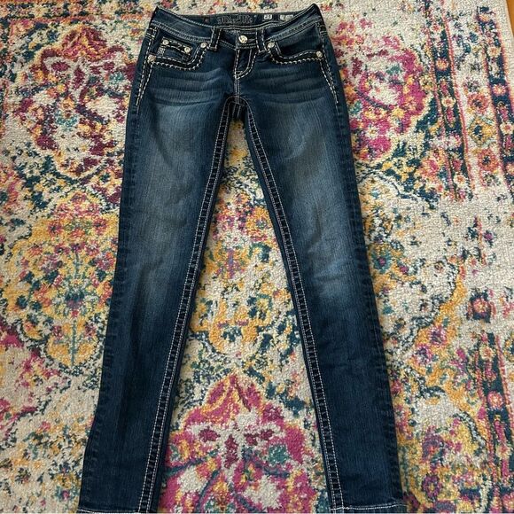 Miss me jeans y2k mcbling rhinestones contrast stitching ankle cropped jeans - Picture 4 of 4